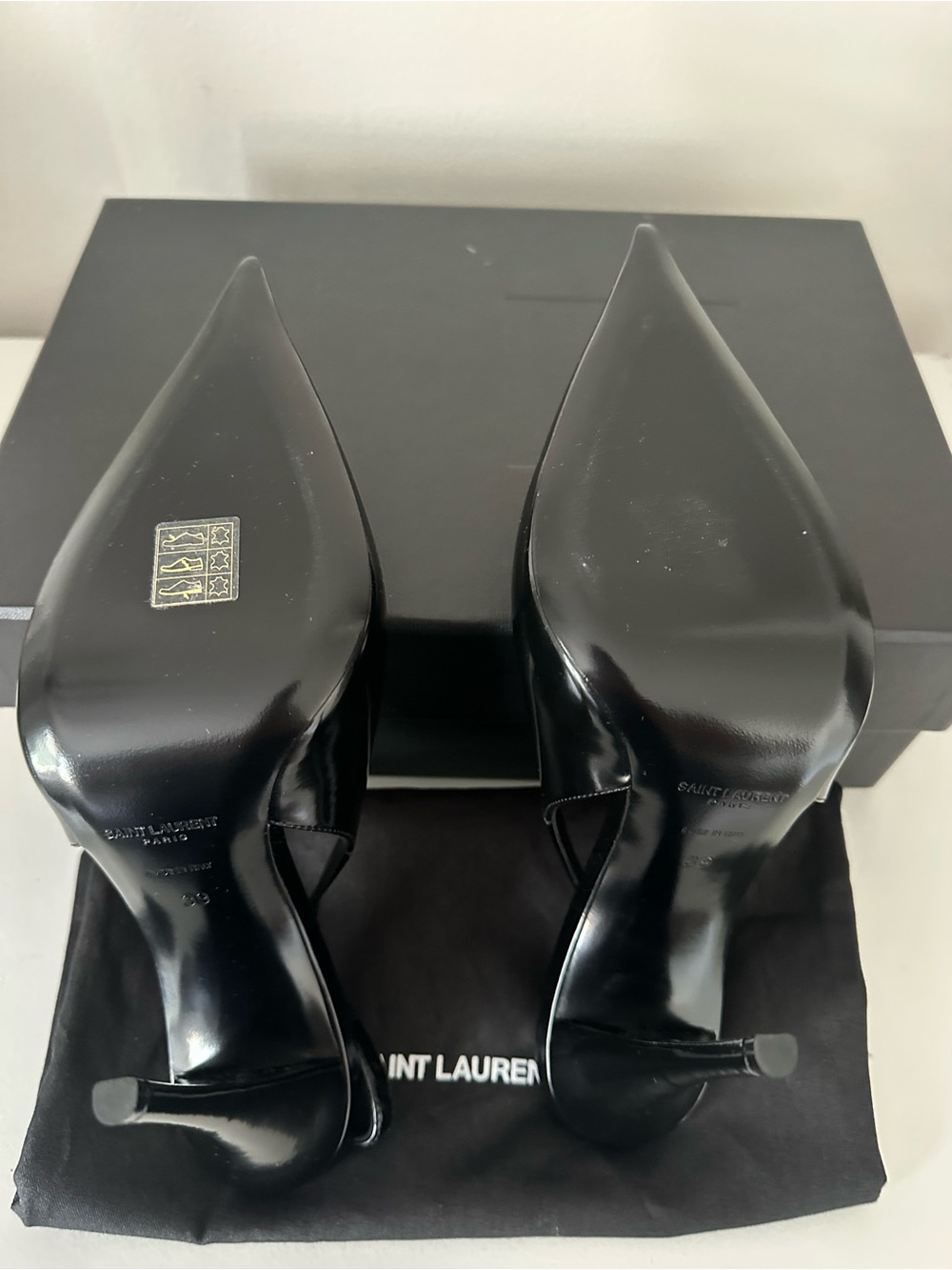 Saint Laurent Black Glazed Leather FAYE 110 PUMPS 39 - Picture 6 of 7